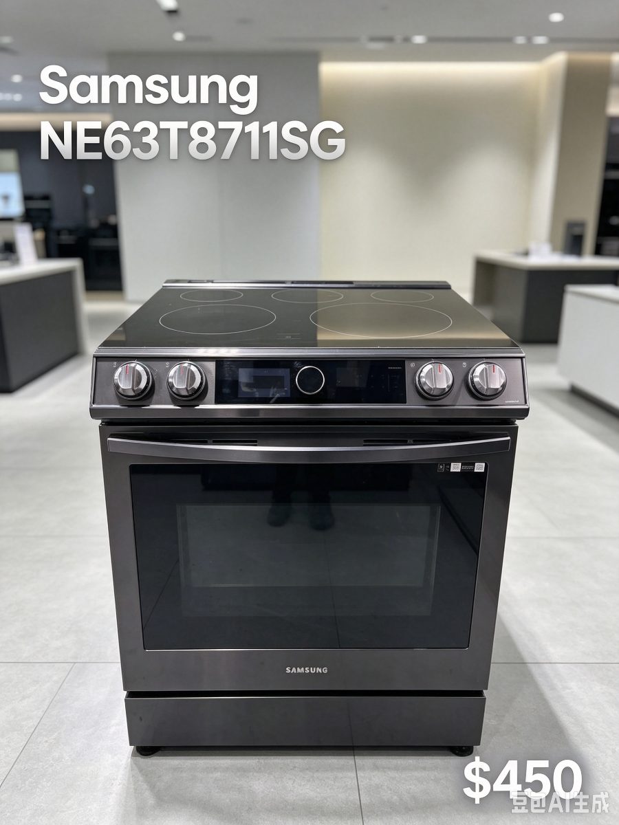 Samsung 30”Samsung Electric Slide‑in Range NE63T8711SG | Black Stainless Steel, 5‑Burner Ceramic Cooktop NE63T8711SG
